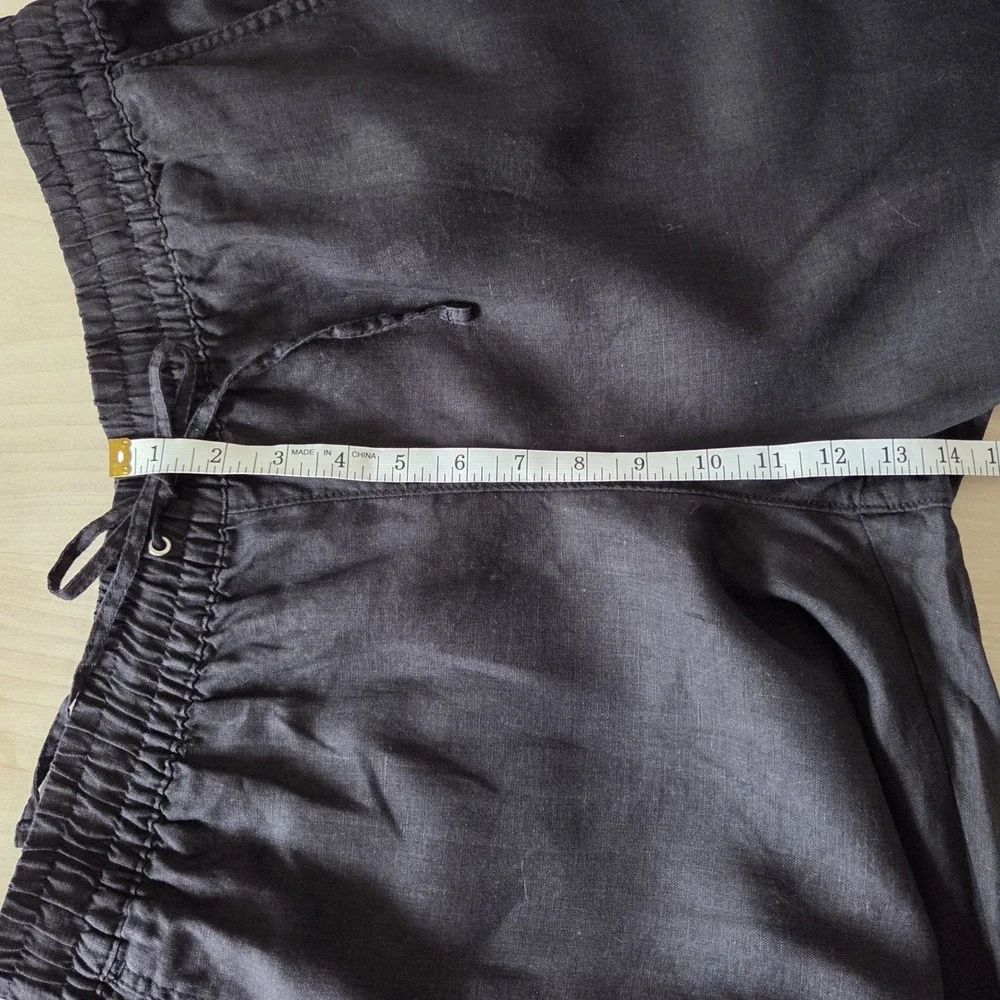 H&M Linen Women's High Rise Tapered Pants - Size Large, Black Drawstring
